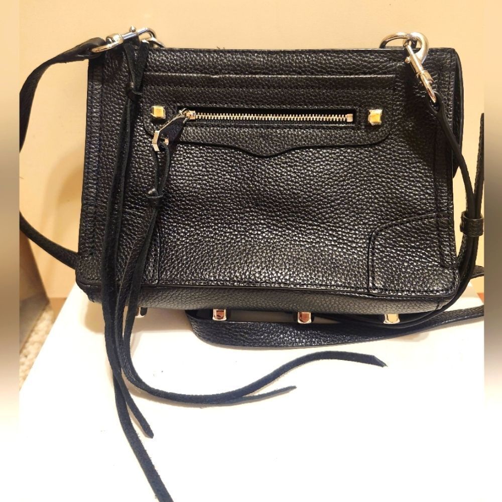 NEW Rebecca Minkoff Regan Black Pebbled Leather Small Crossbody Handbag Ret $198